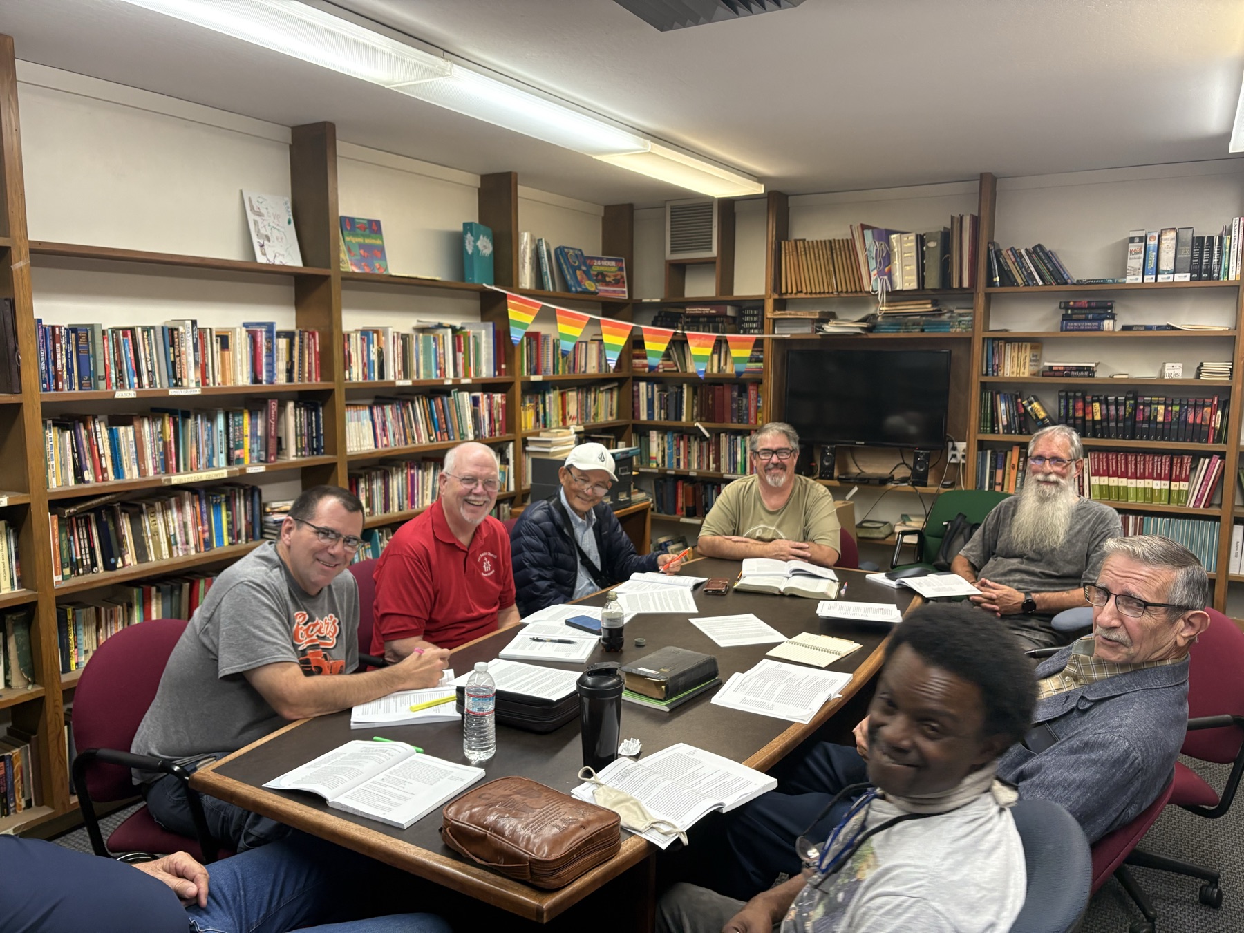 Church members gathered together for Bible study