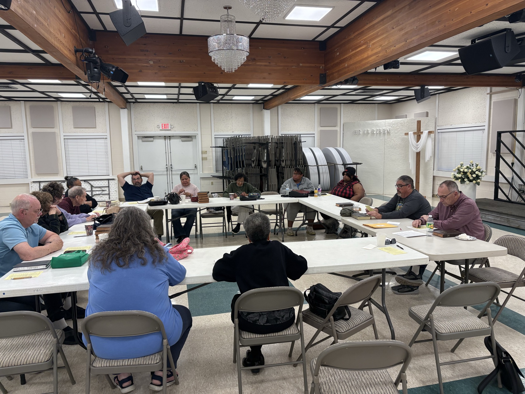 Church members gathered together for Bible study